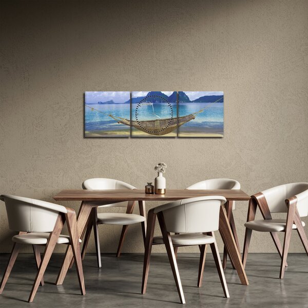 Obraz houpací sítě na pláži 2 (s hodinami) (90x30 cm)