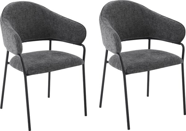 ByLIVING Židle set 2 CURVE / Potah z tkané látky v tmavě šedé barvě, rám v černé barvě / Jídelní židle / Kuchyňská židle / Rozměry: Š 60 x V 86 x H 58 cm
