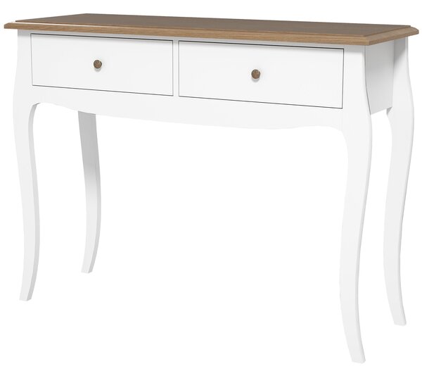 HOMCOM Zrcadlový stolek do předsíně s 2 zásuvkami v francouzském stylu pro chodbu, ložnici a obývací pokoj 100x35x76,5 cm Bílá a tmavě hnědá | Aosom