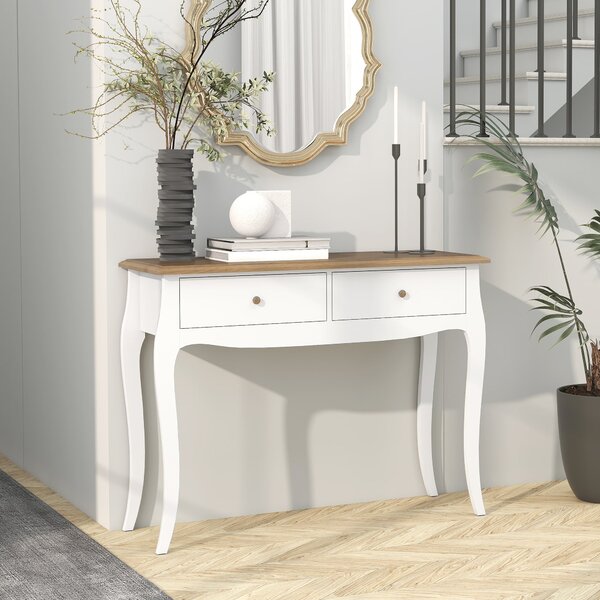 HOMCOM Zrcadlový stolek do předsíně s 2 zásuvkami v francouzském stylu pro chodbu, ložnici a obývací pokoj 100x35x76,5 cm Bílá a tmavě hnědá | Aosom