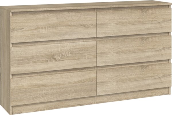 VBChome komoda se 6 zásuvkami 140 x 40 x 77 cm dub Sonoma bez úchytek víceúčelová skříňka do předsíně ložnice obývacího pokoje dětský pokoj moderní