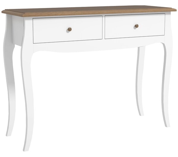 HOMCOM Zrcadlový stolek do předsíně s 2 zásuvkami v francouzském stylu pro chodbu, ložnici a obývací pokoj 100x35x76,5 cm Bílá a tmavě hnědá | Aosom