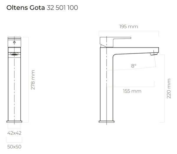 Oltens Gota umyvadlová baterie stojící černá mat 32401300