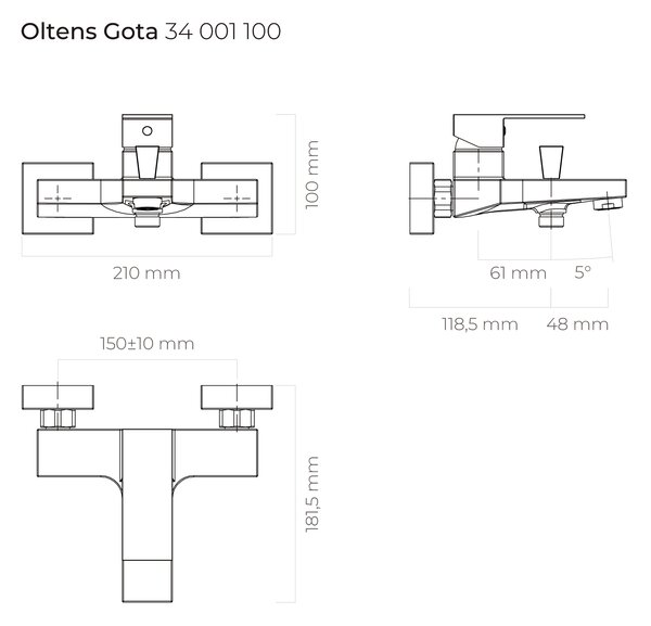 Oltens Gota vanová baterie na stěnu chrom 34001100