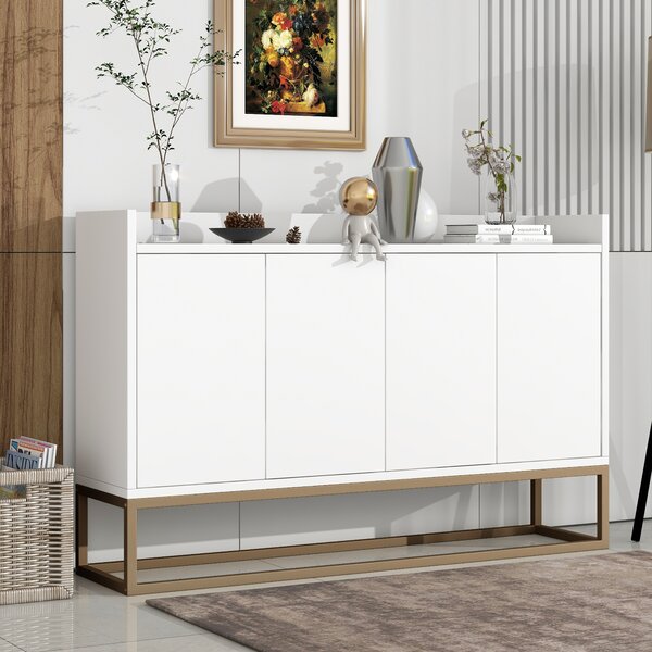 Krásná moderní komoda se 4 dvířky 120 cm, příborník do jídelny, obývacího pokoje, kuchyně - bílá