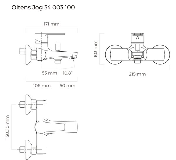 Oltens Jog vanová baterie na stěnu chrom 34003100