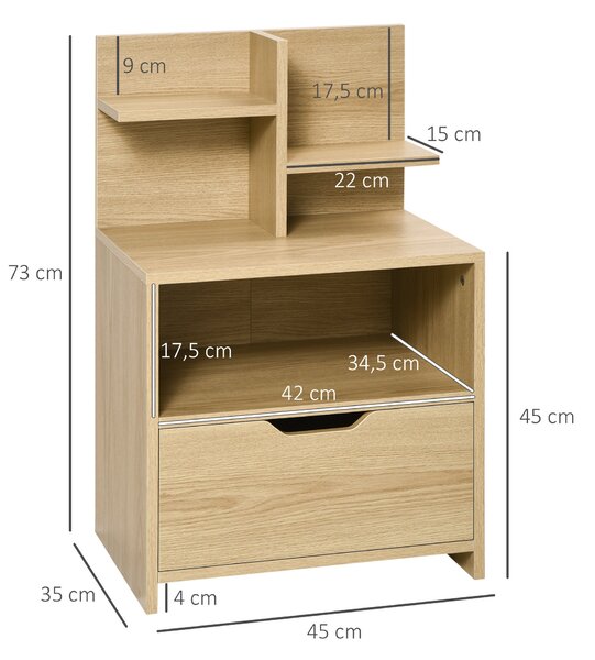 HOMCOM Moderní noční stolek s zásuvkou a úložnými policemi 45x35x73 cm | Aosom