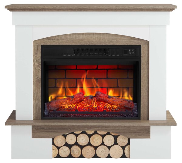 Elektrický krb ArtiFlame Woodley AF23BS bílý/šedý dub – vestavný elektrický krb 1800 W, realistický efekt plamenů s LED diodami, topná funkce, dálkové ovládání