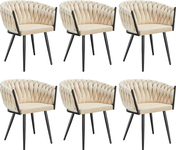 Tectake® Set jídelní židle Astano čalouněná, se sametovým potahem, pletený vzor 60,5 x 55 x 75 cm