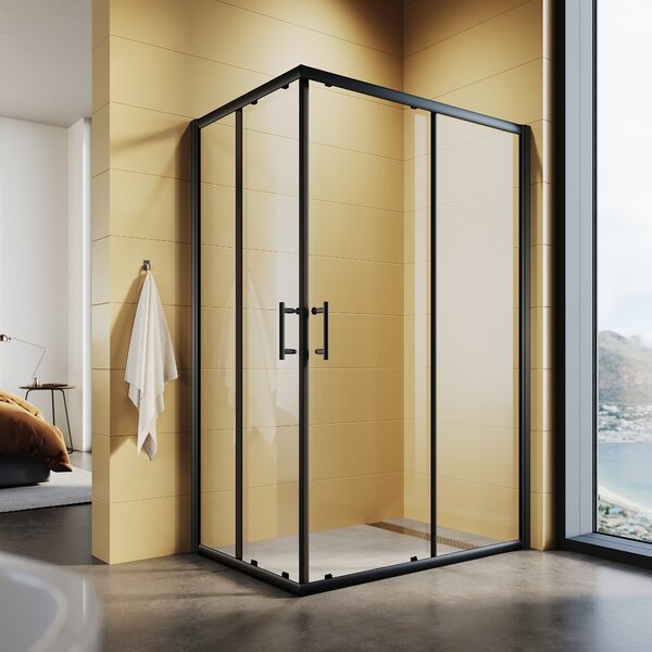 SONNI černý rohový sprchový kout dvojité posuvné dveře 120x70x195cm rohový vstup ESG skleněné sprchové dveře sprchový kout sprchový kout