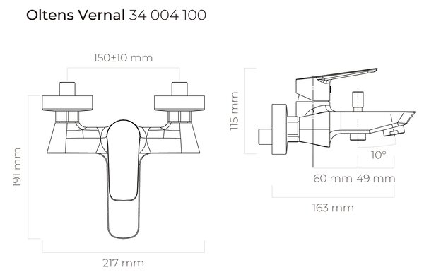 Oltens Vernal vanová baterie na stěnu chrom 34004100