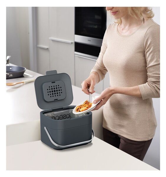 Tmavě šedá nádobka na kompostovatelný odpad Joseph Joseph IntelligentWaste, 4 l