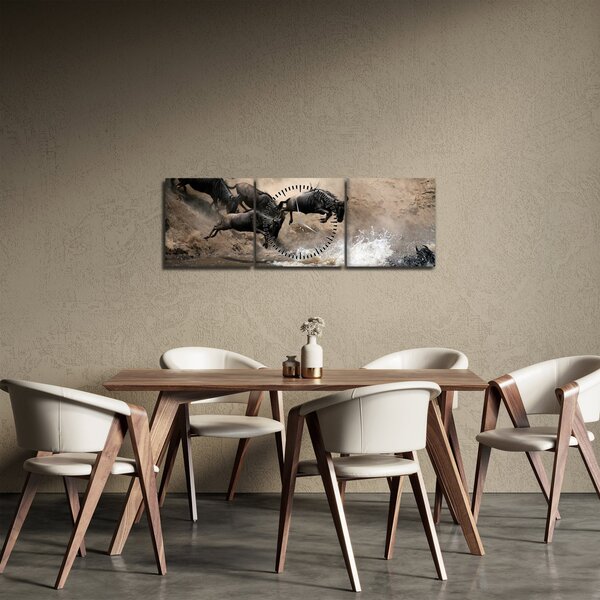 Obraz - Stádo pakoňů (s hodinami) (90x30 cm)