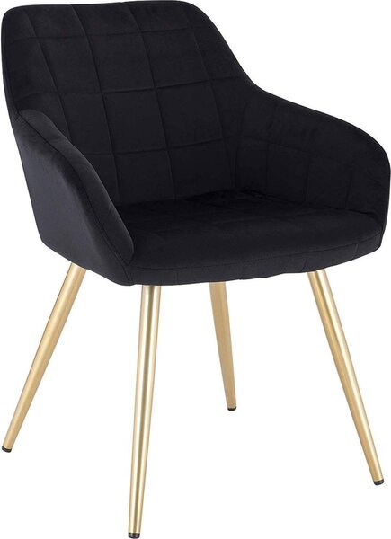 Happyment Židle Ziva – jídelní židle – černý samet – zlaté kovové nohy – 1 ks – výška sedáku 47 cm – Deluxe