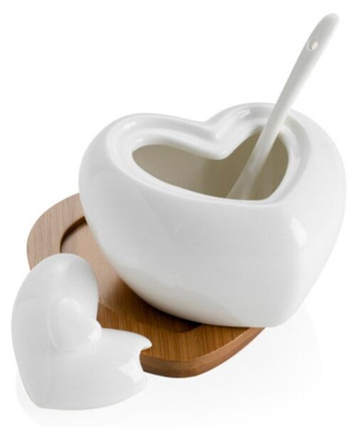 Porcelánová cukřenka se lžičkou a bambusovým podtáckem Brandani Heart