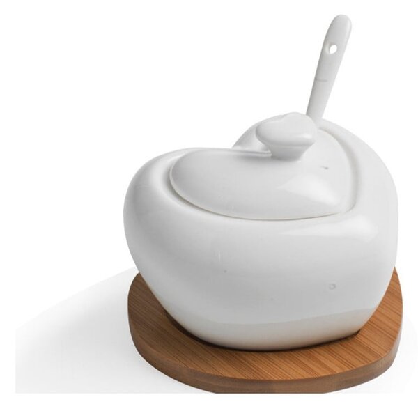 Porcelánová cukřenka se lžičkou a bambusovým podtáckem Brandani Heart