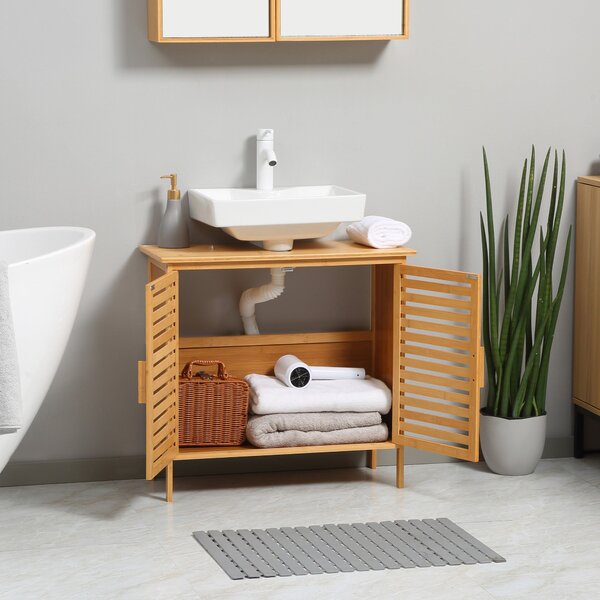 Kleankin skříňka pod umyvadlo z bambusu se 2 dveřmi pro koupelnu, 66x29x61,5 cm, přirodní | Aosom