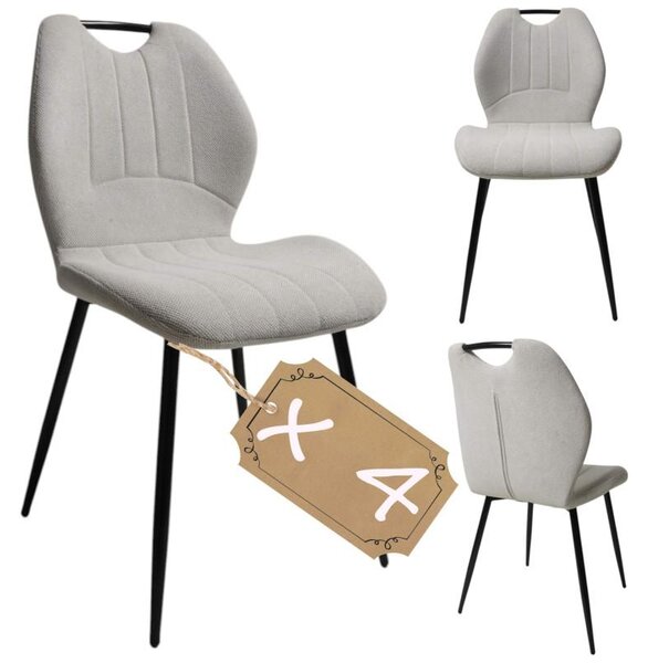 4 x sada béžových čalouněných jídelních židlí, moderní, pohodlné, robustní, ergonomické, obývací pokoj, vysoký komfort sezení, stabilní kovové nohy