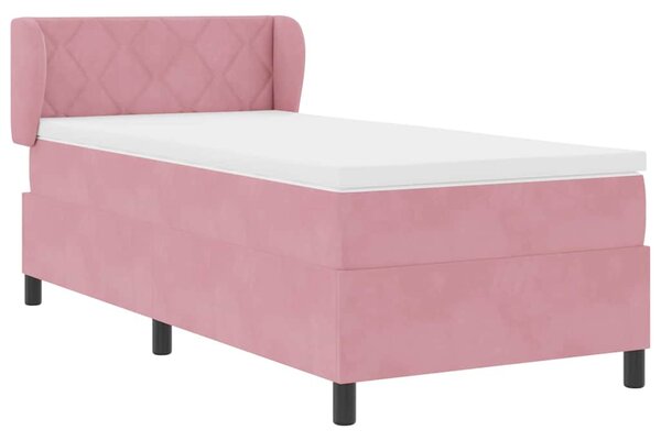 Postel s boxspringem s čelo Růžová 90 x 200 cm samet 3340429