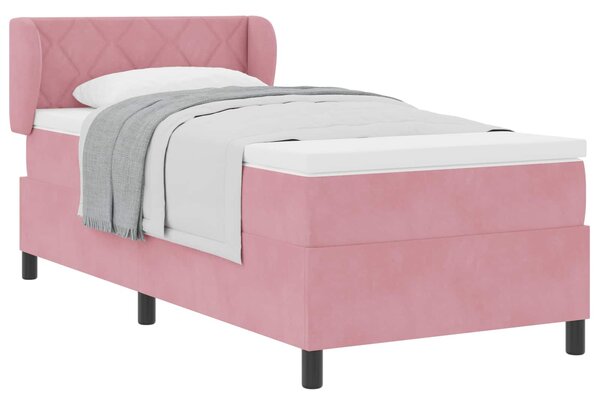 Postel s boxspringem s čelo Růžová 90 x 200 cm samet 3340429