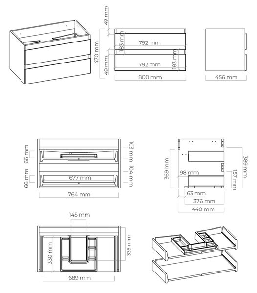 Oltens Vernal skříňka 80x45.6x47 cm pod umyvadlo závěsná černá 60001300