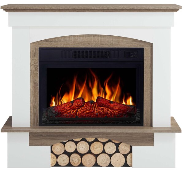 Elektrický krb ArtiFlame Woodley AF23S bílá / dub šedý - Elektrický vestavný krb 1800 W, realistický efekt plamene LED, funkce topení, dálkové ovládání