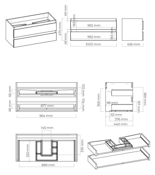 Oltens Vernal skříňka 100x45.6x47 cm pod umyvadlo závěsná černá 60002300