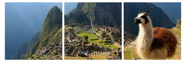 Obraz - Lama a Machu Picchu (s hodinami) (90x30 cm)