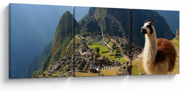 Obraz - Lama a Machu Picchu (s hodinami) (90x30 cm)