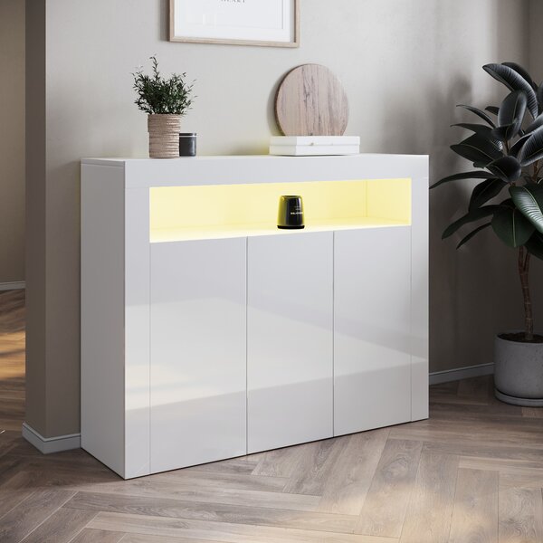 SONNI komoda bílá vysoký lesk 116x93x35cm s LED diodami 12 barev lze nastavit