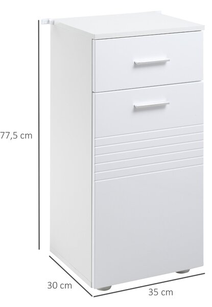 Kleankin Koupelnová skříňka s policí a zásuvkou, stojící kabinet pro obývací pokoj, ložnici a koupelnu 35x30x77,5 cm Bílá | Aosom