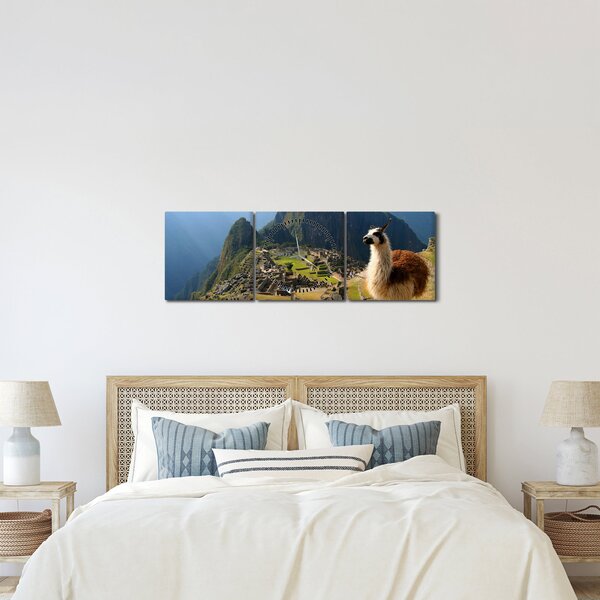Obraz - Lama a Machu Picchu (s hodinami) (90x30 cm)