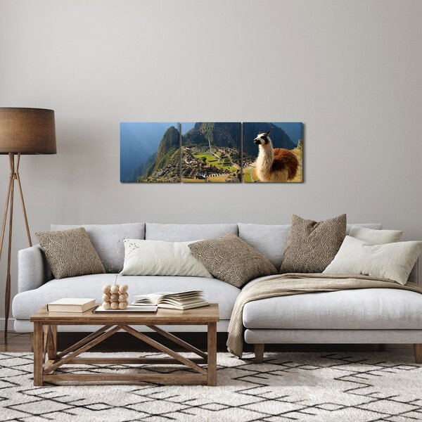 Obraz - Lama a Machu Picchu (s hodinami) (90x30 cm)