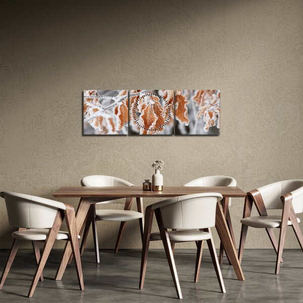 Obraz - Zmrzlé listy (s hodinami) (90x30 cm)