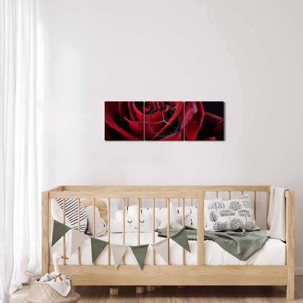 Obraz - Rudá růže (s hodinami) (90x30 cm)