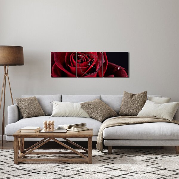Obraz - Rudá růže (s hodinami) (90x30 cm)