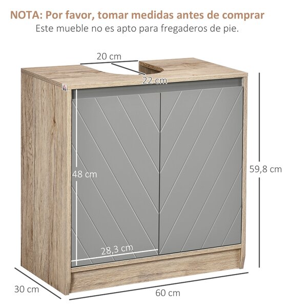 HOMCOM Podskříňková koupelnová skříňka volně stojící s dvojitými dveřmi a nastavitelnou policí Nosnost 50 kg 60x30x59,8 cm Dub a Šedá | Aosom