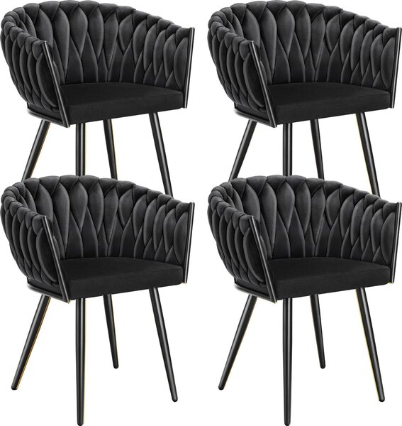 Tectake® Set jídelní židle Astano čalouněná, se sametovým potahem, pletený vzor 60,5 x 55 x 75 cm