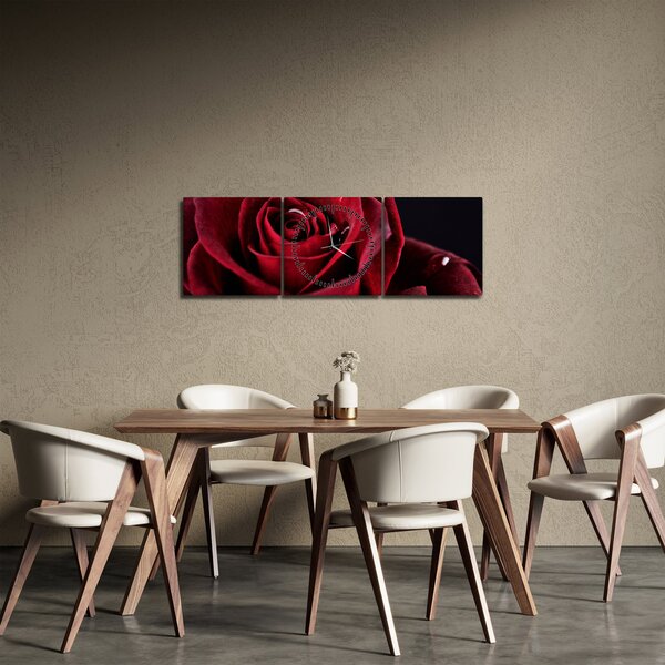 Obraz - Rudá růže (s hodinami) (90x30 cm)