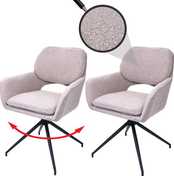 Sada 2 jídelních židlí HWC-N74, kuchyňská židle, otočná s automatickým návratem, tkanina bouclé (540g/m²) Oeko-Tex béžová