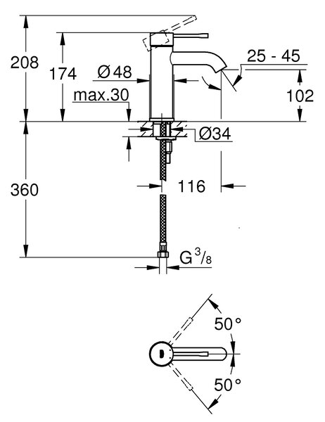 Grohe Essence umyvadlová baterie stojící Hard Graphite 23590A01