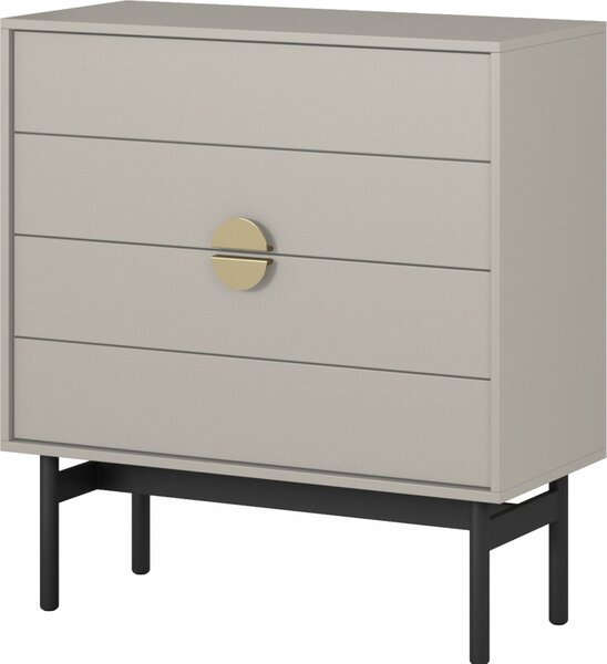 Selsey Stoon - komoda se 4 zásuvkami, šedobéžová taupe s černým kovovým rámem, 85,5 cm
