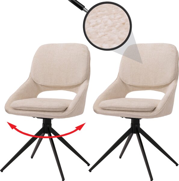 Sada 2 jídelních židlí HWC-N73, kuchyňská židle, otočná s automatickým návratem, tkanina/textilní žinylka (490 g/m²) Oeko-Tex krémově béžová