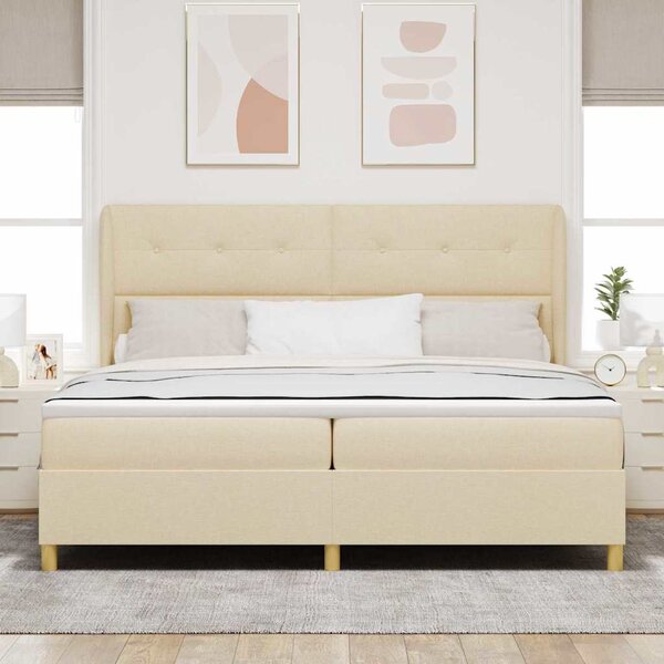 Postel s boxspringem s čelo Krémová 200 x 200 cm textil 3340779