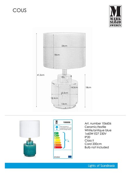 Modro-bílá stolní lampa Markslöjd Cous