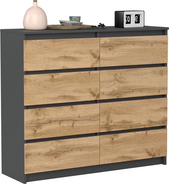 VBChome Komoda s 8 zásuvkami antracitová s dubem 120 x 39 x 105 cm Komoda bez úchytek dřevěná víceúčelová skříňka víceúčelová skříňka do předsíně