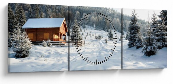 Obraz - Horská chata (s hodinami) (90x30 cm)