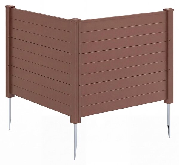 COSTWAY 2dílný zahradní plot 122 x 95 cm, plot se 3 sloupky, samostatně stojící plot z PP a pozinkovaného kovu, zasouvací lamelový plot, hnědý