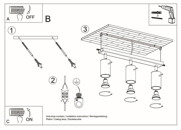 Sollux Lighting Stropní svítidlo BERG 3 přírodní dřevo
