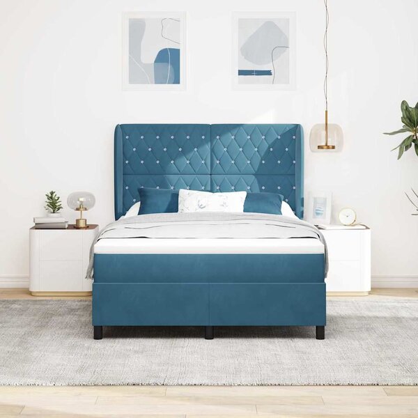 Postel s boxspringem s čelo Tmavě modrá 200 x 140 cm samet 3340878